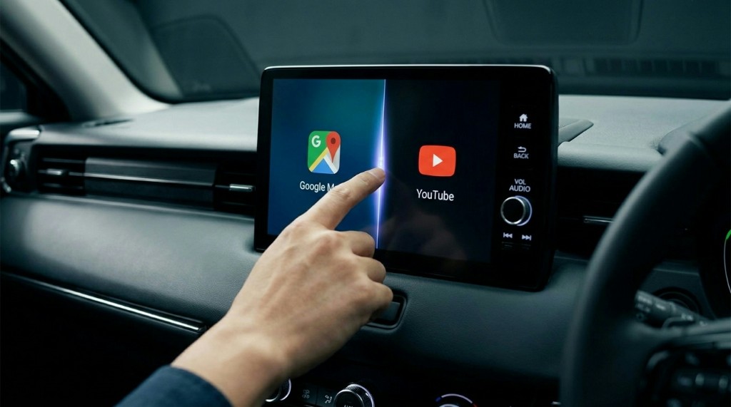 Airaw Split View on CarPlay with Google Maps and YouTube