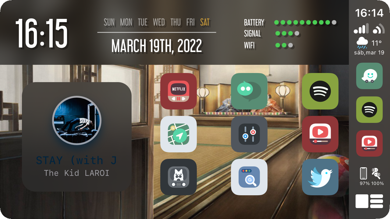 Airaw custom CarPlay home screen with widgets